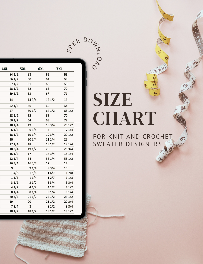 Ysolda’s size chart for knitwear designers
